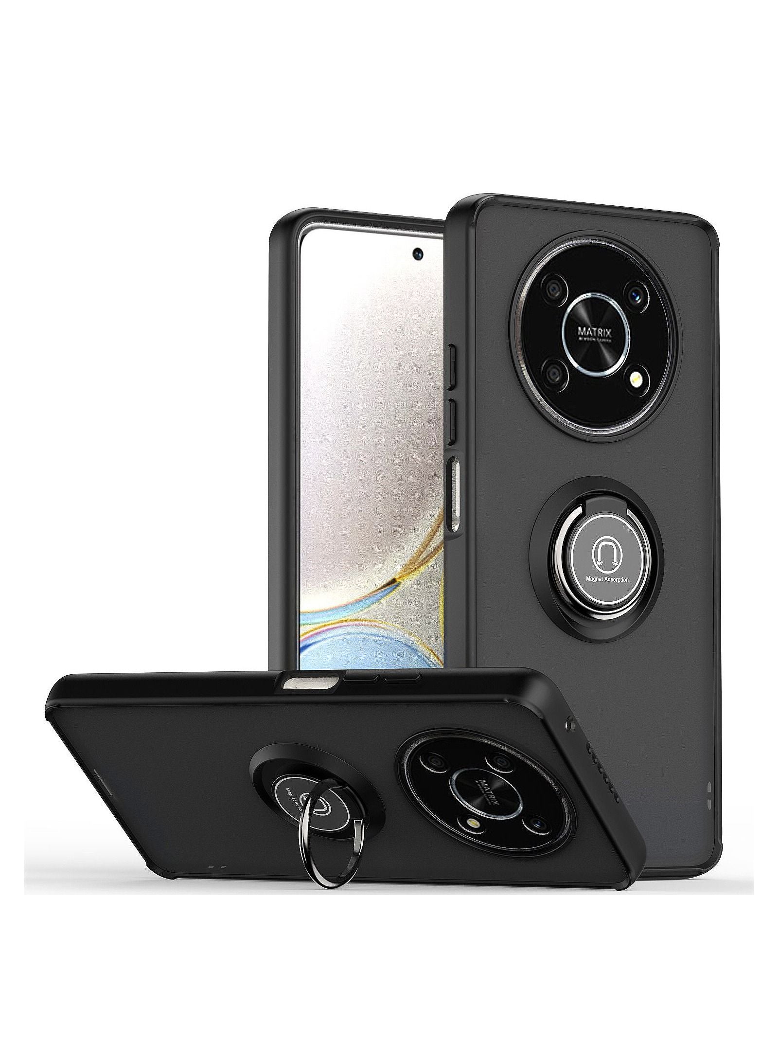 Honor X9 4G/5G Heavy Duty Case Hard Back Flexible Edges anti-scratch and shockproof Circular Ring Support Car Magnets Black Frame Honor X9 4G/5G Heavy Duty Case Hard Back Flexible Edges anti-scratch and shockproof Circular Ring Support Car Magnets Black Frame